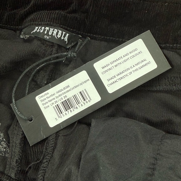 Disturbia Black Styx Moth Embroidered Corduroy Balloon Leg Overalls 26 - Picture 8 of 9